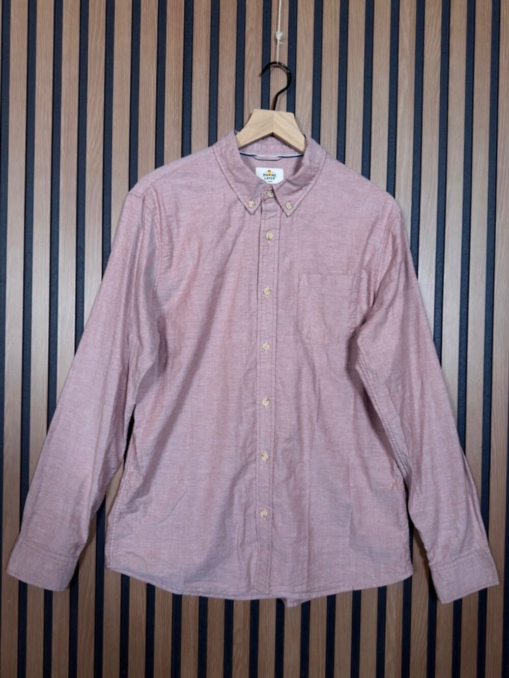 Marine Layer Shirt Marge Pink Woven Long Sleeve Casual Button Up Oxford Pocket